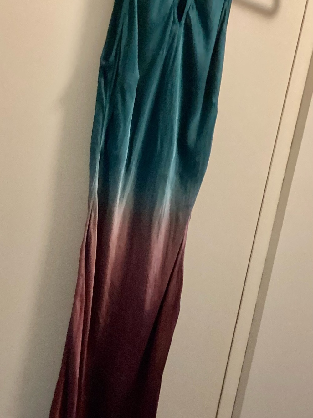Teal to Burgundy Ombre Satin Maxi Dress - Women